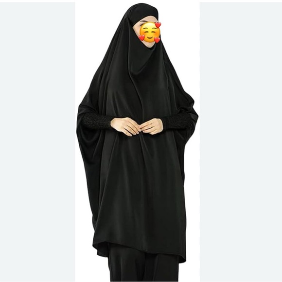 Black Two Piece Jilbab Set Muslim Woman Prayer Dress - Picture 3 of 3